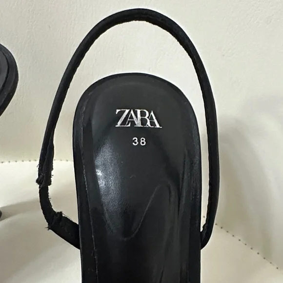 Zara Black Slingback Heels with Bow - Picture 3 of 7